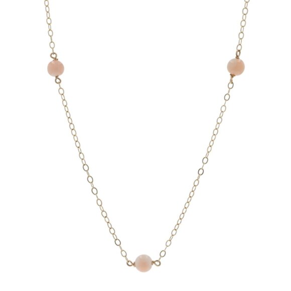 Yellow Gold Coral Flat Cable Chain Station Necklace 18